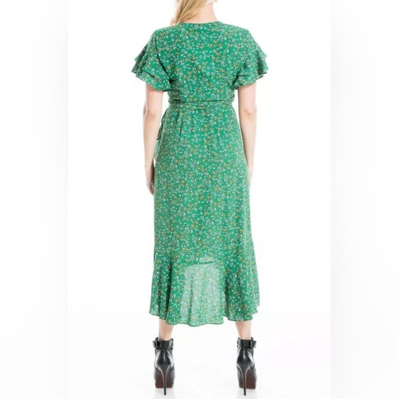 NWOT Max Studio Green Floral Ruffle Wrap Midi Dress - Picture 2 of 8